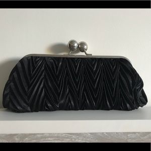 Vintage Black Fabric Clutch with Silver Hardware